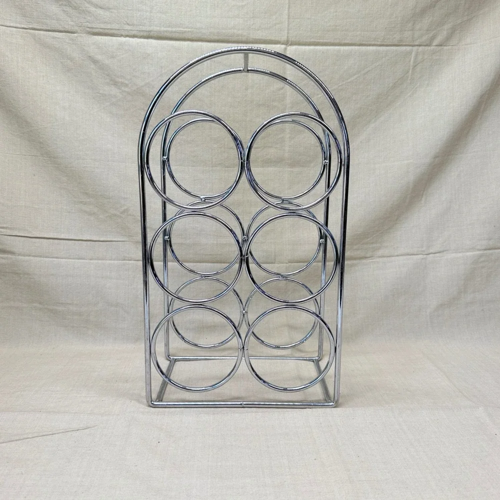 Vintage Chrome Wine Rack 6 Bottle Countertop Bar Storage Organizer mCM